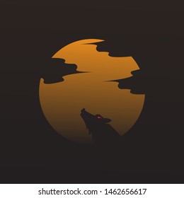 wolf moon illustration design template