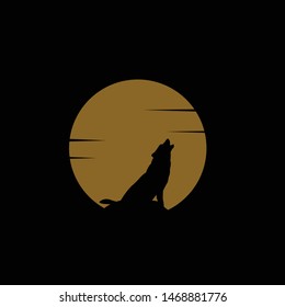 wolf and moon illustration logo design