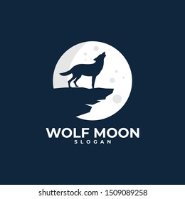 wolf moon illustration logo design