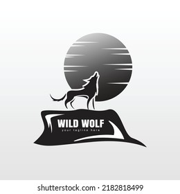 wolf and moon illustration, wolf illustration vector.