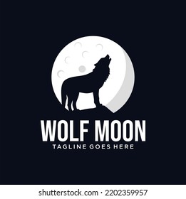 Wolf Moon Logo Design Vector