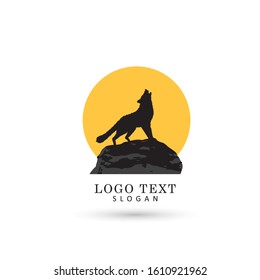 Wolf & Moon Logo. Symbol & Icon Vector Template.