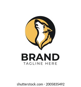 wolf moon logo template simple elegant