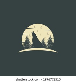 wolf moon nature pine night