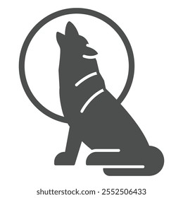 Lobo con el icono sólido de la luna, concepto del perro salvaje de la naturaleza. Gráficos de Vector. Signo del hombre lobo en el fondo blanco, icono del estilo del glifo para el móvil o Diseño web