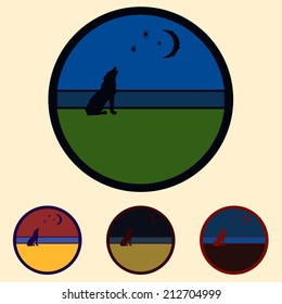 Wolf with moon and stars print