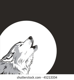 Wolf and moon. Vector