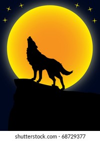 Wolf and moon - vector