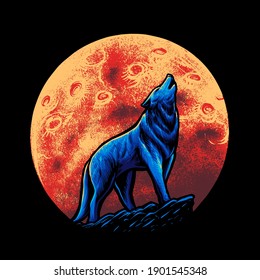 Wolf And Moon Vector Illustration