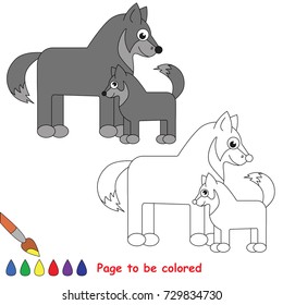 Wolf Mother and her baby to be colored, the coloring book for preschool kids with easy educational gaming level.