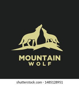 wolf mountain gold logo icon design
