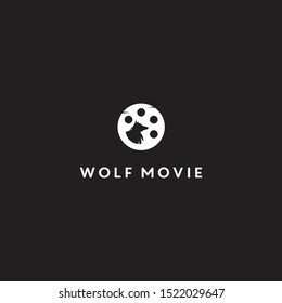 wolf and movie idea logo design. vector icon illustration inspiration. black and white style logos