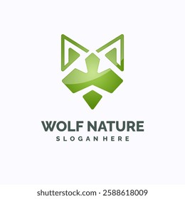 Wolf nature logo design template. Wolf head with autumn leaves concept. Creative vector symbol.