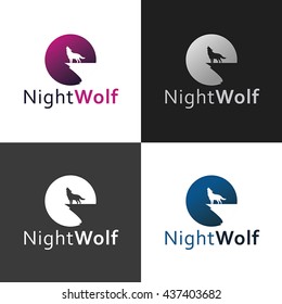 Wolf Night Logo  Design Template ,Wolf Logo Design Concept ,Vector Illustration 