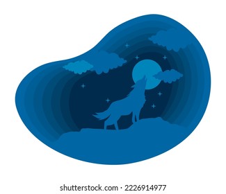 wolf night paper art isolated