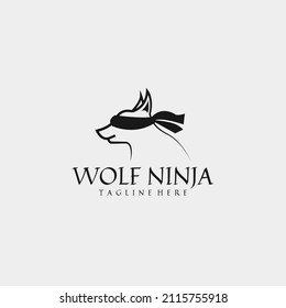 Wolf ninja logo design. Wolf logo template using blindfold. Vector Illustration