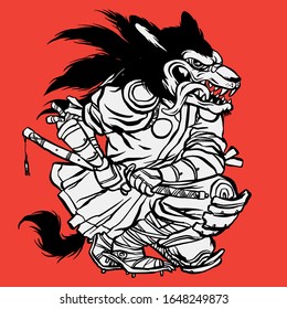Vector de ilustración de personaje del logo Wolf ninja