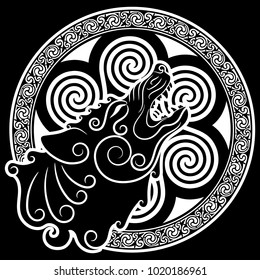 Wolf on celtic style, howling wolf in Celtic ornament, isolated on white, vector illustration