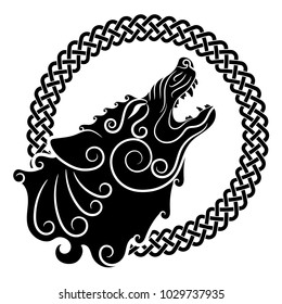 Wolf on celtic style, howling wolf in Celtic ornament, isolated on white, vector illustration