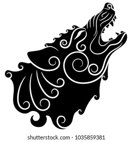 Wolf on celtic style, howling wolf in Celtic ornament, isolated on white, vector illustration