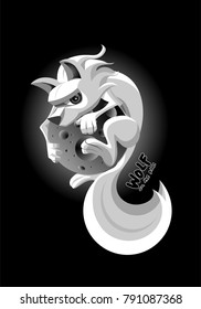 A wolf on the moon. Black & White Version.