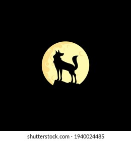 ilustración vectorial del logo de la silueta lunar lobo