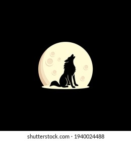 wolf on the moon silhouette logo vector illustration