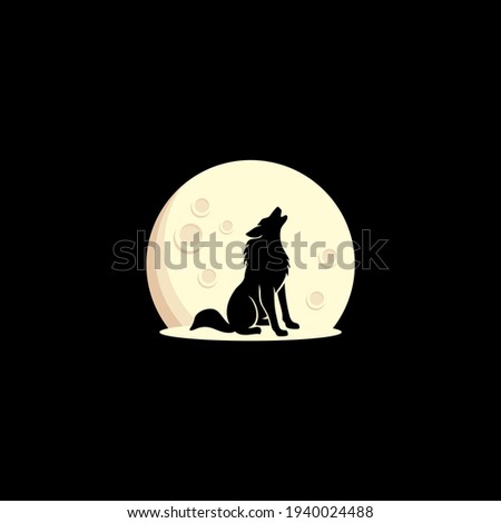 wolf on the moon silhouette logo vector illustration