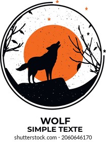 der Wolf auf den Bergen heult. Waldlandschaft in einem runden Rahmen. Vektor. EPS-Format	