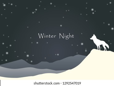 Wolf on mountain landscape at night sky among the star in winter season vector for decoration on advertising design.