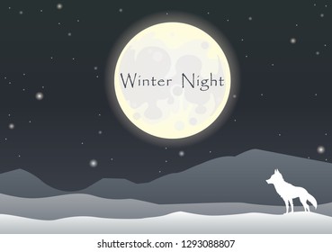 Wolf on mountain landscape at night sky among the star with full moon in winter season vector for decoration on advertising design.