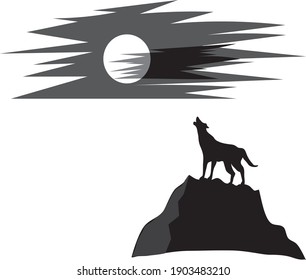 wolf on the mountain under the moon