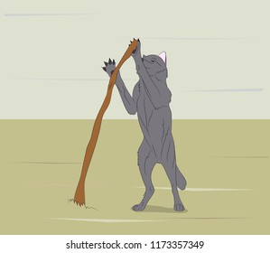 wolf on nature background, vector, gray wolf stretches