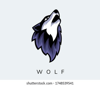 Wolf open mouth loosened art front view e-sport logo design inspiration