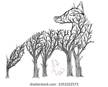 Wolf outline illustration vector image. 
Hand drawn wolf artwork. 
Simple cute original logo.
Hand drawn vector illustration for posters, cards, t-shirts.