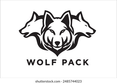 Wolf Pack Head logo design template file vector