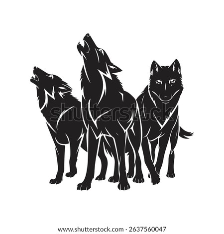 Wolf pack howling silhouette vector illustration | Wild animal flat vector design