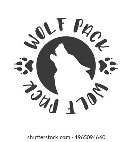 Wolf Pack Illustration Badge Sign. Vector Stamp Wolves Family Symbol. Round Seal Funny Style.