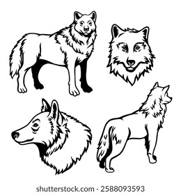 wolf pack Vector Illustration. Suitable for design Pattern. Stamp. Sketch. Ideal for logo design or as a clothing pattern.