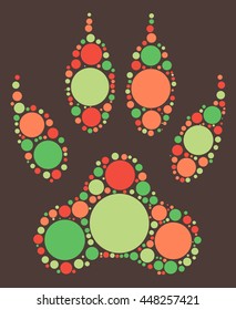 Wolf paw print shape vector design by color point