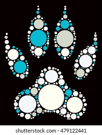 Wolf paw print shape vector design by color point