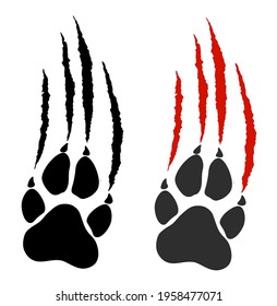 Wolf Paw With Scratches, Silhouette. Isolated Object On White Background 