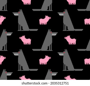 Wolf and pig pattern seamless. vector illustration