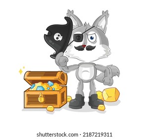 the wolf pirate with treasure mascot. cartoon vector