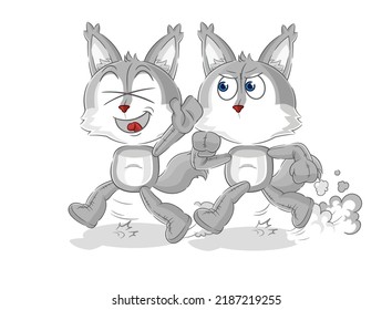 the wolf play chase cartoon. cartoon mascot vector