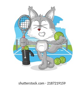 the wolf plays tennis illustration. character vector