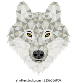 Wolf polygonal. Low poly triangular grey wolf face