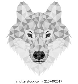 Wolf polygonal. Low poly triangular grey wolf face