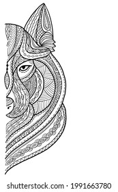 Wolf portrait, aztec zenart style for your design