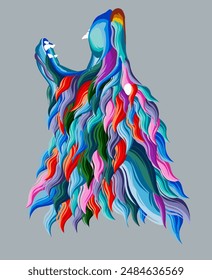 Retrato de lobo. Colorida pintura de vida silvestre. Arte vectorial digital de la fauna depredadora. Bello y majestuoso arte pop. Ilustración creativa del lobo. Hipster moderno concepto de polígono. Cartel de decoración